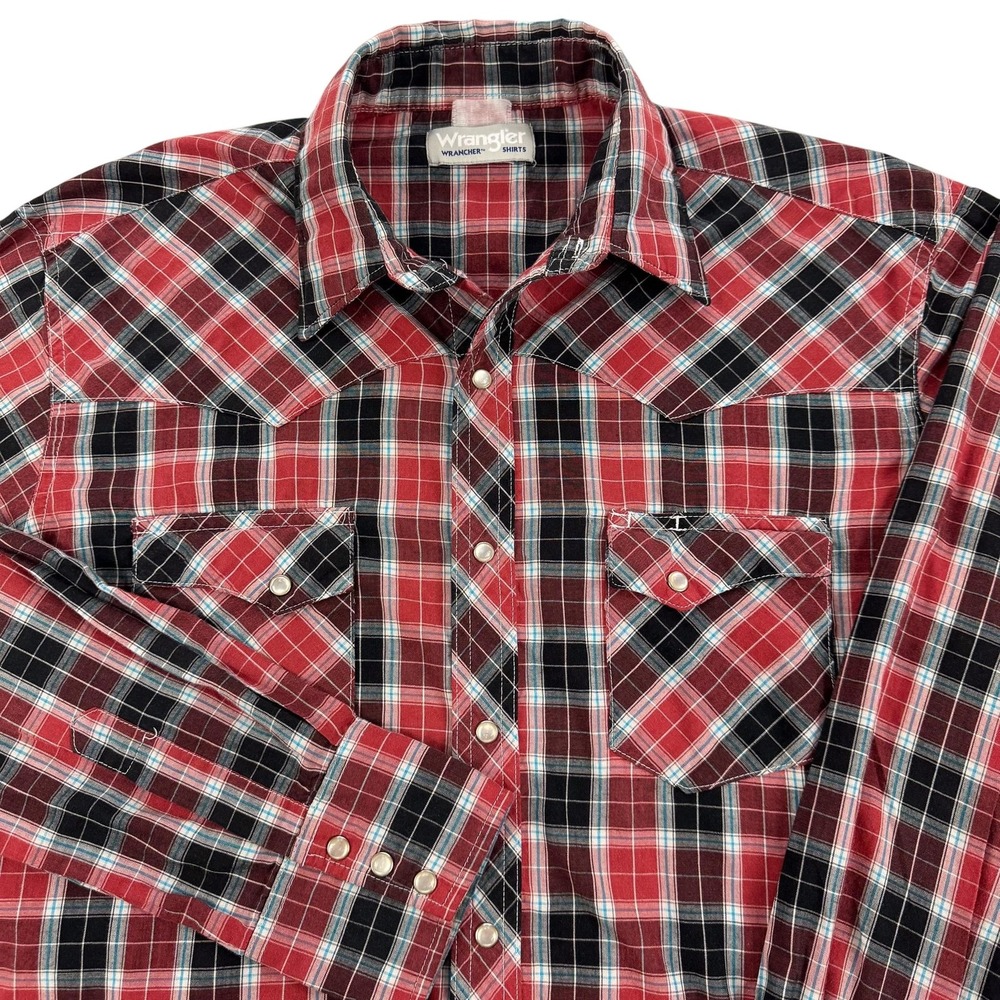 Wrangler Shirt Mens Large Red Plaid Western Pearl Snap Long Sleeve Cowboy Rodeo